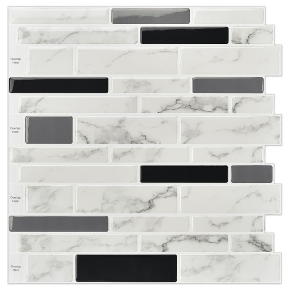 Long King Tile Peel and Stick Backsplash Tile Premium Anti Mold for Kitchen 12"x12" Gray Marble Design (10-Pack)