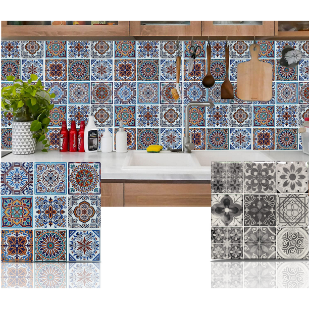 LongKing Gray Talavera 12 in. x 12 in. Peel and Stick Wall Tile Backsplash (10-Pack)