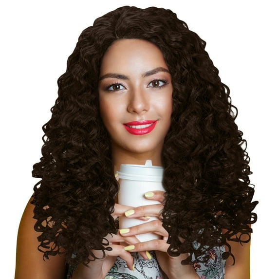 Long Kinky Curly Wig Lace Front, Black Halloween Wigs for Women, Synthetic Fiber Deep Wave Hair Replacement Wig 19 Inch