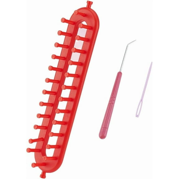 Long Knitting Loom 26cm Scarf Knitter Crochet Loom Rectangle Knitting Looms Knitting Kit with Hook Needle Red for DIY Making