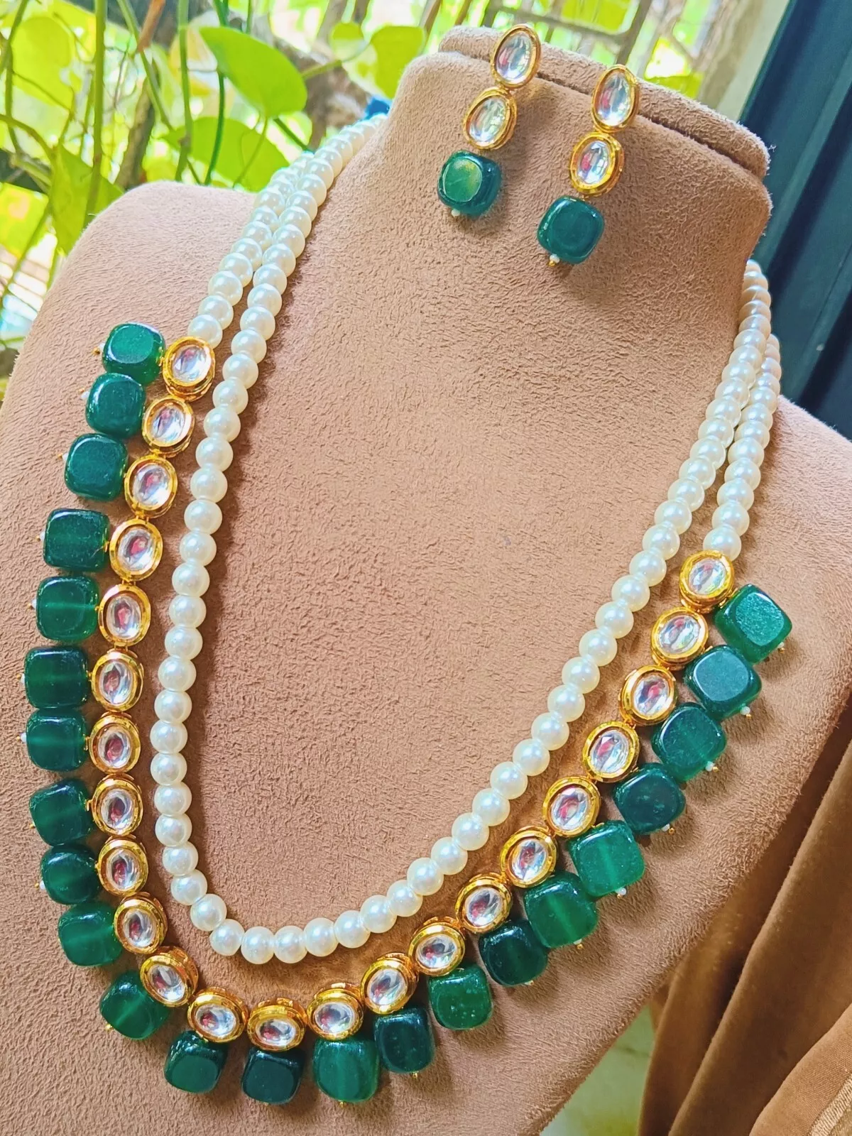 Long Kundan Pearl Haar Necklace Bollywood Gold Plated Wedding