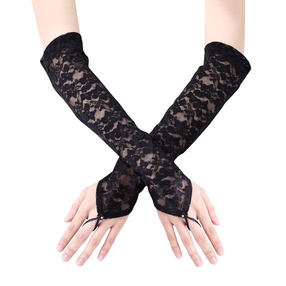 Long Lace Gloves, Bridal Fingerless Lace Gloves for Women Tea Party 1920s Costumes Opera Party Masquerade, Elbow Length 15.7inch