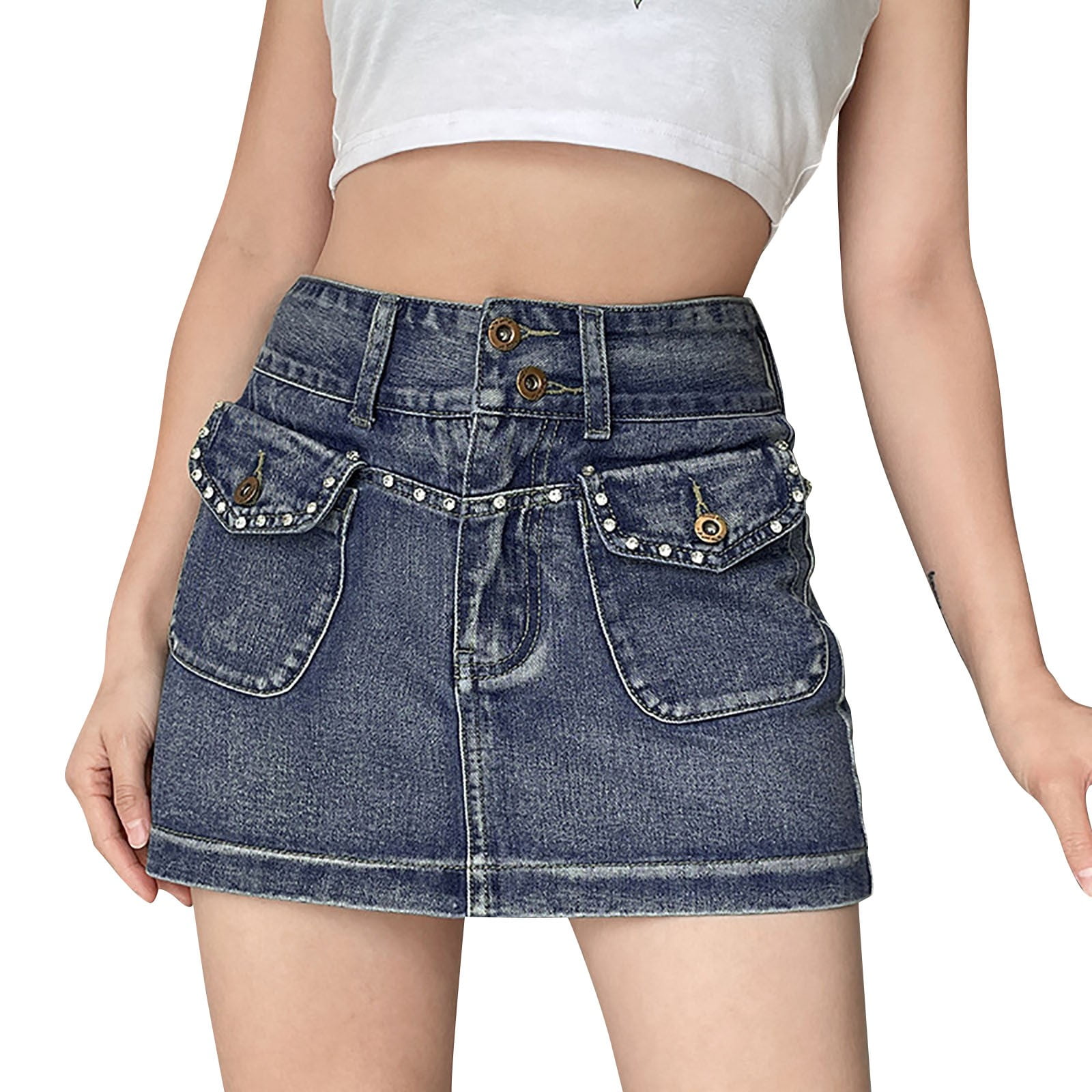 Long Lace Skirt Women Casual Button Down Belt Denim Skirt Pockets Jean Short Skirt Rose Skirt Hangers with Clips