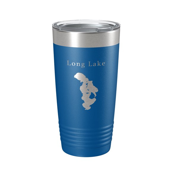 Long Lake Map Tumbler Travel Mug Insulated Laser Engraved Coffee Cup Grand Traverse County Michigan 20 oz Royal Blue