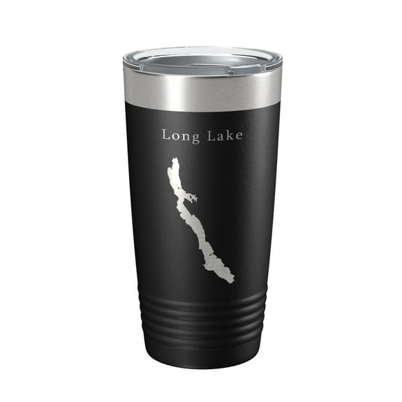Long Lake Map Tumbler Travel Mug Insulated Laser Engraved Coffee Cup Maine 20 oz Black