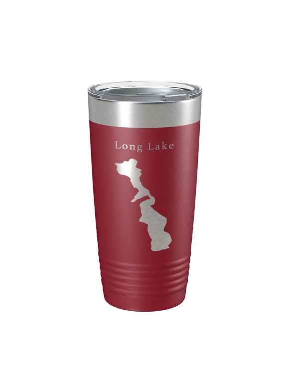 Long Lake Map Tumbler Travel Mug Insulated Laser Engraved Coffee Cup Minneapolis St. Paul Minnesota 20 oz Maroon