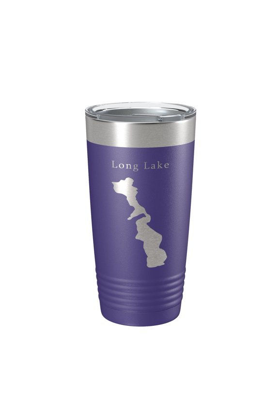 Long Lake Map Tumbler Travel Mug Insulated Laser Engraved Coffee Cup Minneapolis St. Paul Minnesota 20 oz Purple
