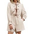 thumbnail image 1 of Long Lantern Sleeve Tie Front Women Casual Jumpsuit Shorts One Piece Romper, 1 of 6