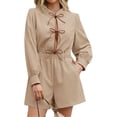thumbnail image 1 of Long Lantern Sleeve Tie Front Women Casual Jumpsuit Shorts One Piece Romper, 1 of 6