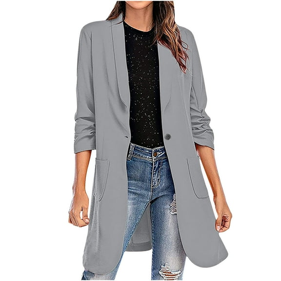 Long Lapel Blazers for Women ,Ladies Casual Work Office Blazer Suits Plain Solid Color Coat Tops Open Front Button Cardigan Business Formal Blazers Suit Womens Lightweight Outwear Outfit