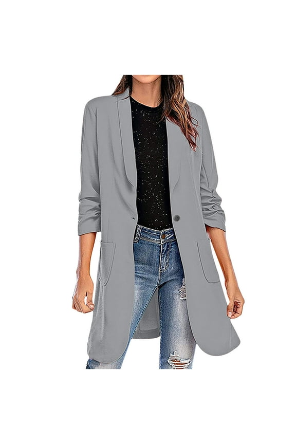 Long Lapel Blazers for Women ,Ladies Casual Work Office Blazer Suits Plain Solid Color Coat Tops Open Front Button Cardigan Business Formal Blazers Suit Womens Lightweight Outwear Outfit