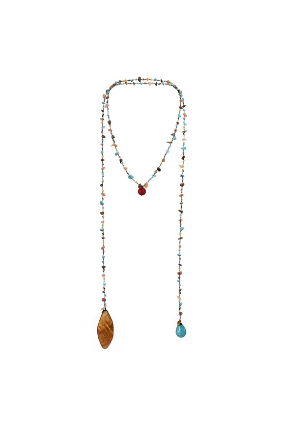 Long Lariat Wrap Multi-Wear Turquoise & Brown Mix Stones Beaded Necklace