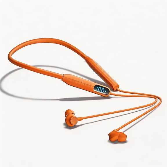 Long Last Neck Earphones, Orange Magnetic In-Ear Bluetooth Headset, SD Card MP3 Dual Mode for Commute Daily Workout