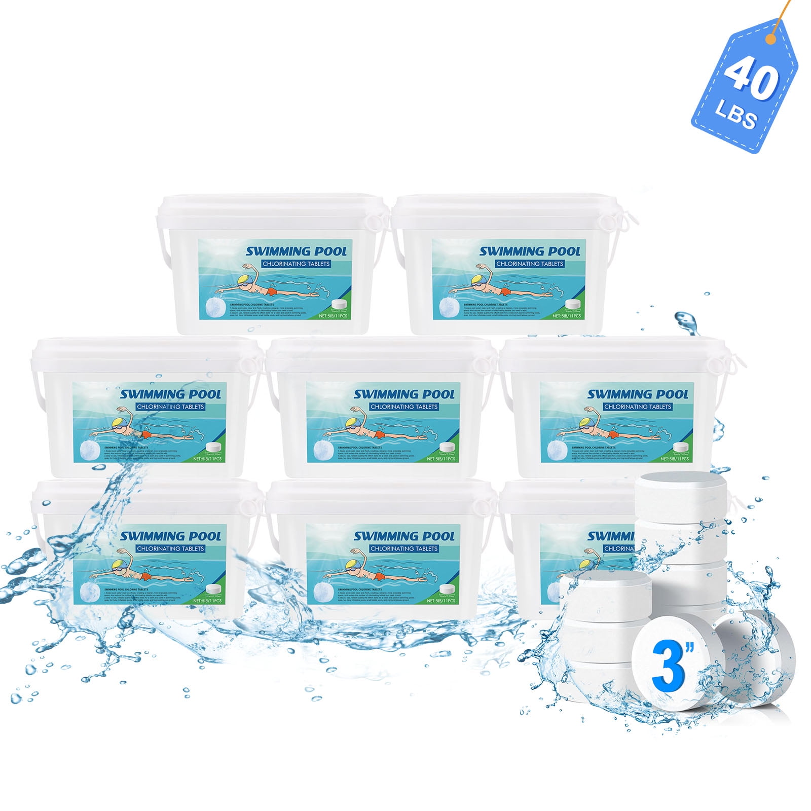 LongLasting 3Inch Chlorine Tabs 40 lbs Bulk, Ideal for Swimming