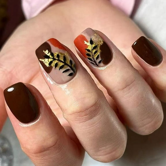 Long Lasting ABS False Nails Glitters Accent Autumn Winter Press On Nails Deeply Brown Tones MultiSize Salon Quality