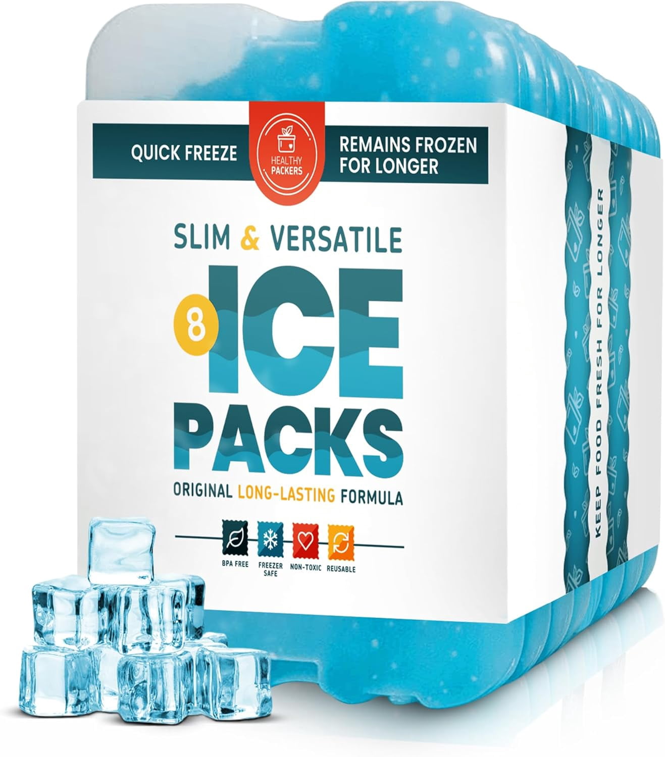 Healthy Packers Reusable Ice Packs for Lunch Box and Cooler, Blue, 8 ...