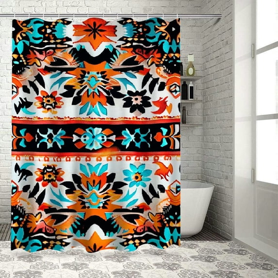 Orinice Colorful Pattern Cross Stitch Bathroom Decor Set with Hooks 100% Polyester Chic Modern Shower Curtain for Bathroom Decoration 69x72