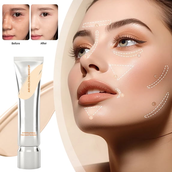 Long Lasting Full Coverage Liquid Foundation, Moisturizing Lightweight Foundation, Sweatproof & Transfer-Proof Face Makeup (White)