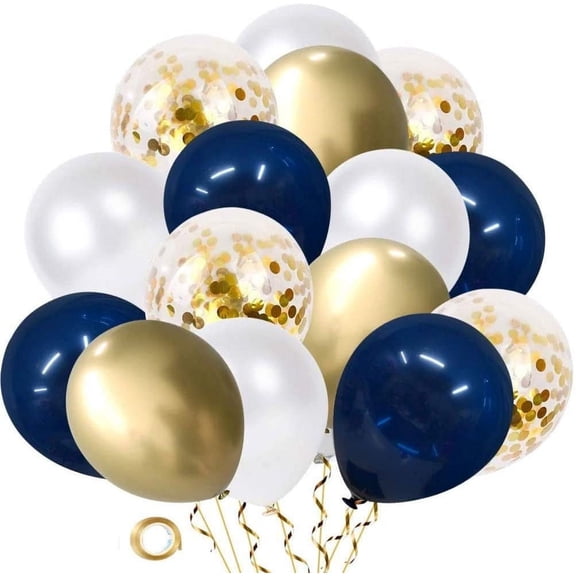 Long-Lasting Helium Balloons, Blue Gold Confetti Non-Toxic Latex Balloons 12 Inch Resistant To Bursting Vacuum-Packed Party Decorations For Birthday, Wedding, Graduation,