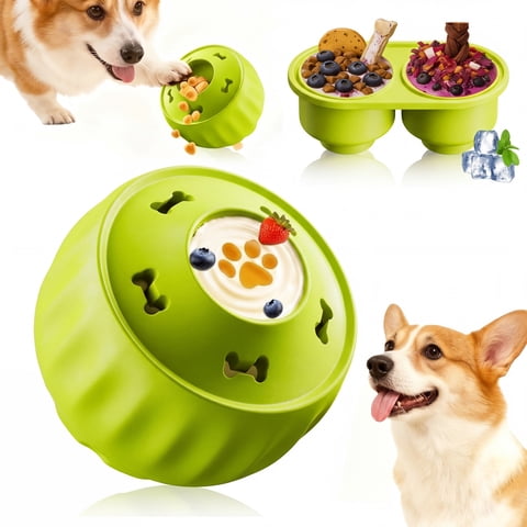 Dog Frozen Treat Toy,Interactive Dog Toys to Keep Them Busy,Freezable Fillable Rubber Chew Toys with Silicone Treat Tray