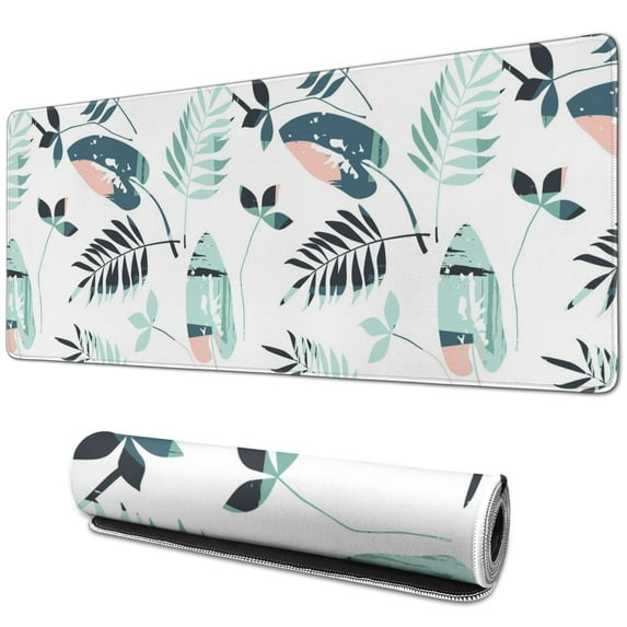Long-Lasting Non-Slip Large Desk Mat | Waterproof Abstract Art Design | Boho Leaves Pattern | Perfect Addition for Office Laptop | 31.5 X 11.8 Inch