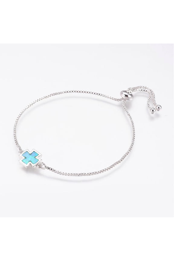 Long-Lasting Plated Adjustable Brass Slider Bracelets Bolo Bracelets with Opal Platinum 9-1/8 inch(233.5mm) DIY