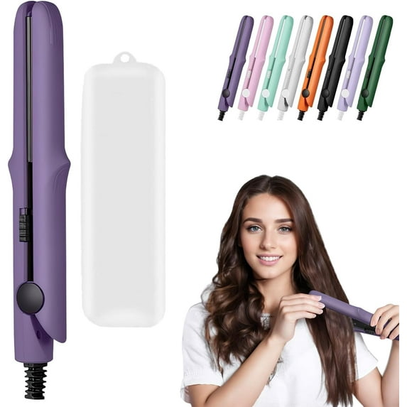Long-Lasting Portable 2-in-1 Curling Wand and Straightener for Women and Girls, Dual Purpose Styling Tool for All Hair Types and Lengths - Short Hair Friendly (Dark Purple)