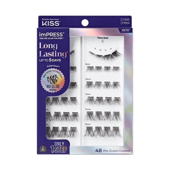 Long Lasting Pre-Glued Lash Clusters, 48 No-Glue False Eyelash Clusters, Demi Bold Style, 8mm-16mm Mixed Lengths, Under Lash DIY Extensions
