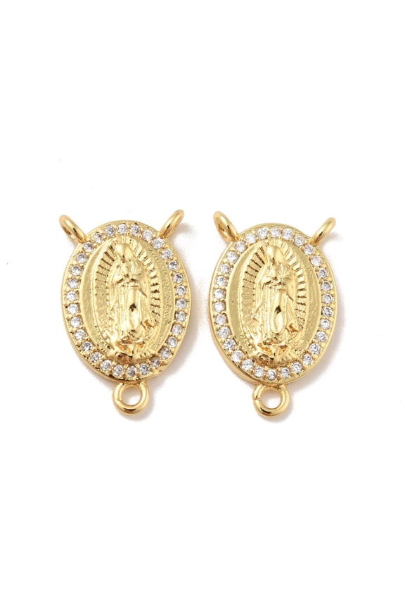 Long-Lasting Rack Plating Brass Micro Pave Cubic Zirconia Chandelier Component Links 3 Loop Connectors Oval Rosary Center Piece Charm Real 18K Gold Plated 18x11x3mm Hole: 1.6mm