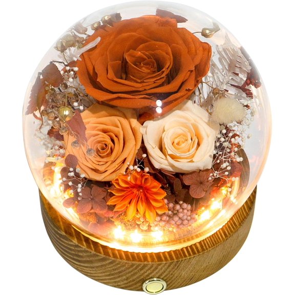 Long-Lasting Real Flowers, Unique Floral Gift For You to Send Love for All Occasions, for Indoor Decoration (Orange Rose & Champagne Rose - Fall Themed)
