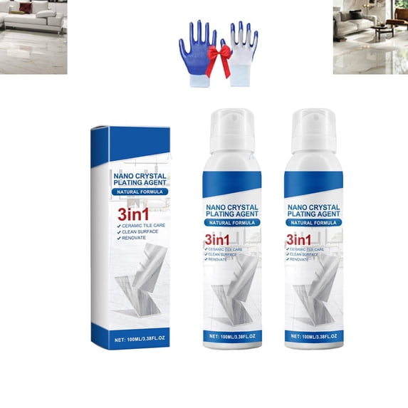 Long-Lasting Shine & Protection Tiles Cleaner, 3in1 Stone Material Crystal Plating Agent, Tile Cleaner and Polish for Bathroom, Kitchen, Ceramic Tiles, Protective & Polishing, Fast Drying (2)
