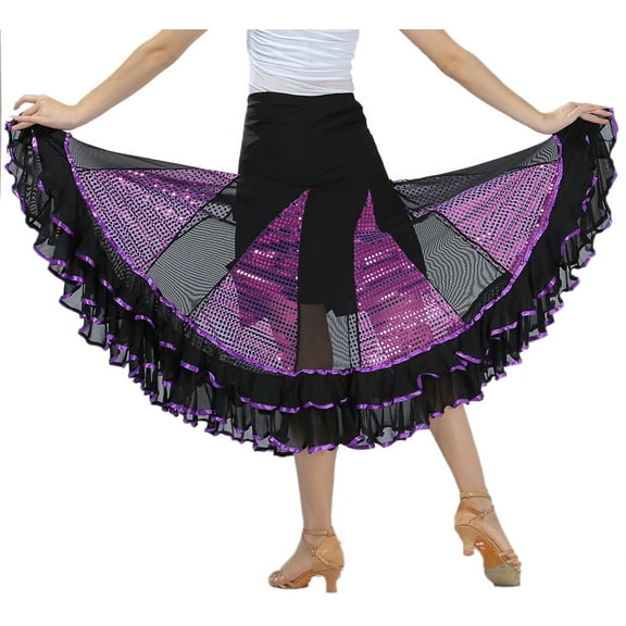 Long Latin Viennese Waltz Ballroom Dance Ruffle Gowns Skirts Skirts