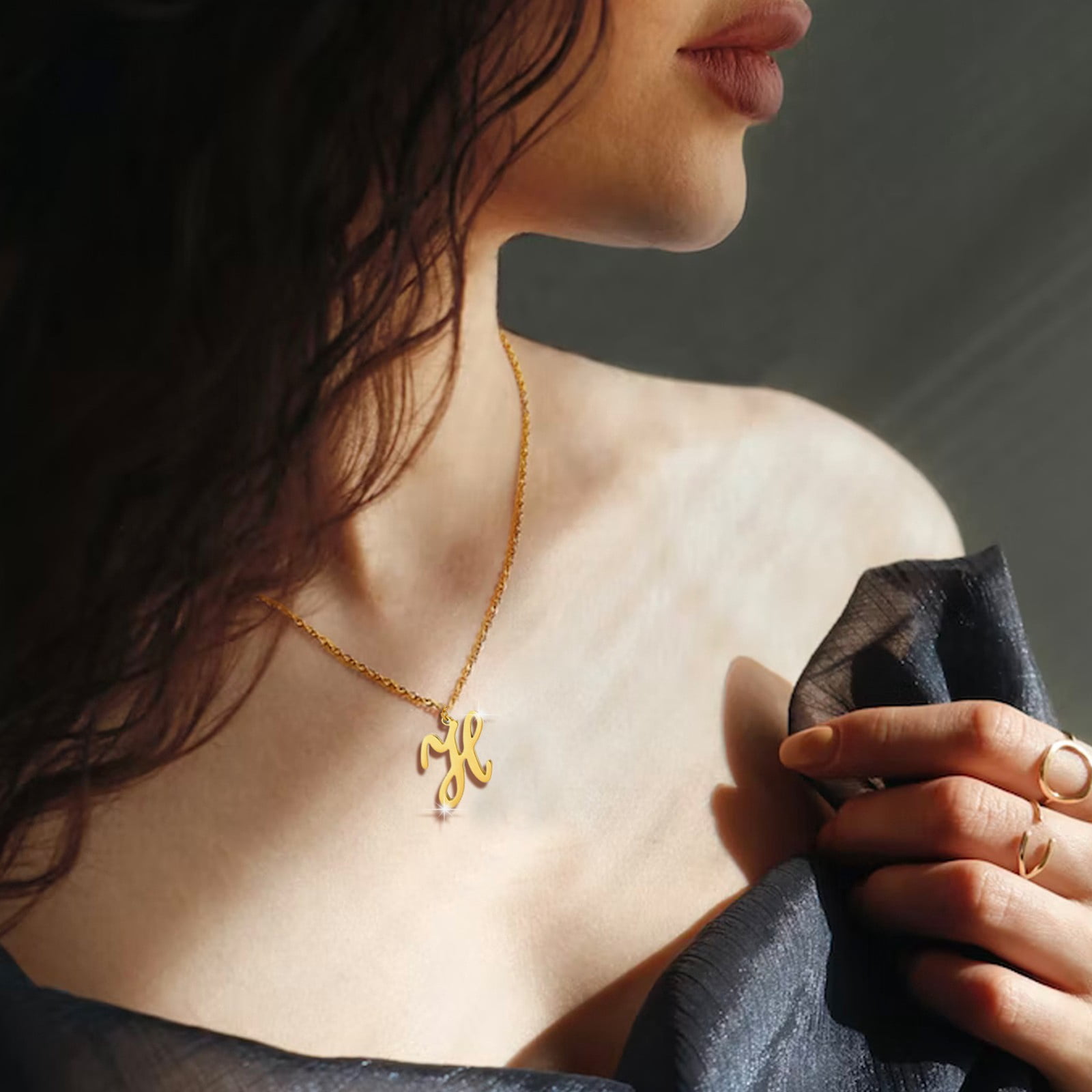 Long Laye Necklaces for Women Capital A To Z Stainless Steel Necklace