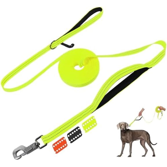 Long Leash for Dogs with Traffic Handle,30ft 50ft Long Dog Leash Reflective Puppy Obedience Recall Training Agility Lead Soft Padded Design for Small Medium Large Breeds(33ft,Neon Yellow)