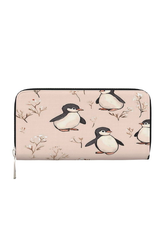 Long Leather Clutch With A Zippered Pocket For Easy Access And Multiple Card Slotsperfect For Daily Commutes Or Travel Adorable Penguin