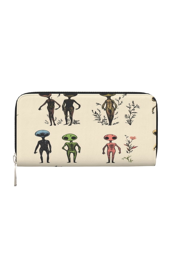 Long Leather Clutch With A Zippered Pocket For Easy Access And Multiple Card Slotsperfect For Daily Commutes Or Travel Alien Being
