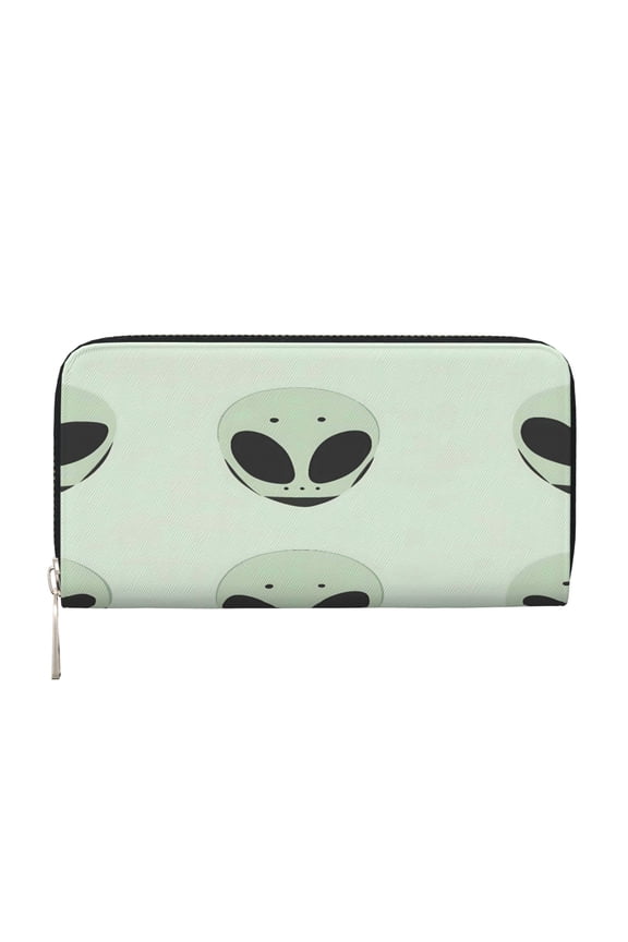 Long Leather Clutch With A Zippered Pocket For Easy Access And Multiple Card Slotsperfect For Daily Commutes Or Travel Alien Head Image