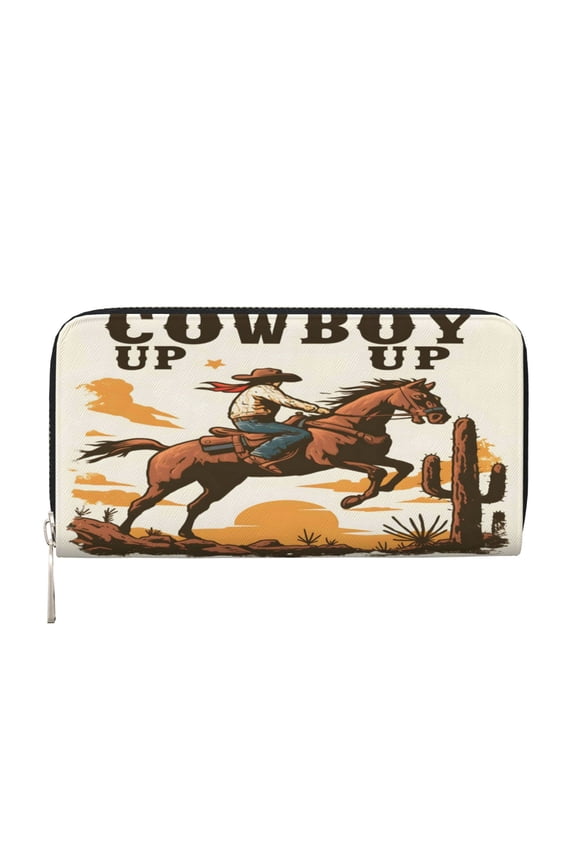 Long Leather Clutch With A Zippered Pocket For Easy Access And Multiple Card Slotsperfect For Daily Commutes Or Travel Cowboy Riding A Horse (2)