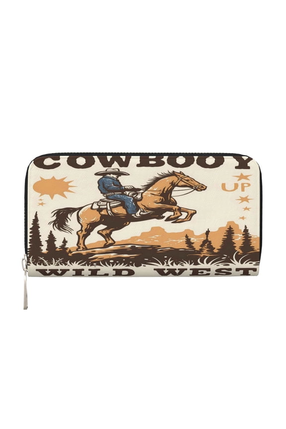 Long Leather Clutch With A Zippered Pocket For Easy Access And Multiple Card Slotsperfect For Daily Commutes Or Travel Cowboy Riding A Horse (3)