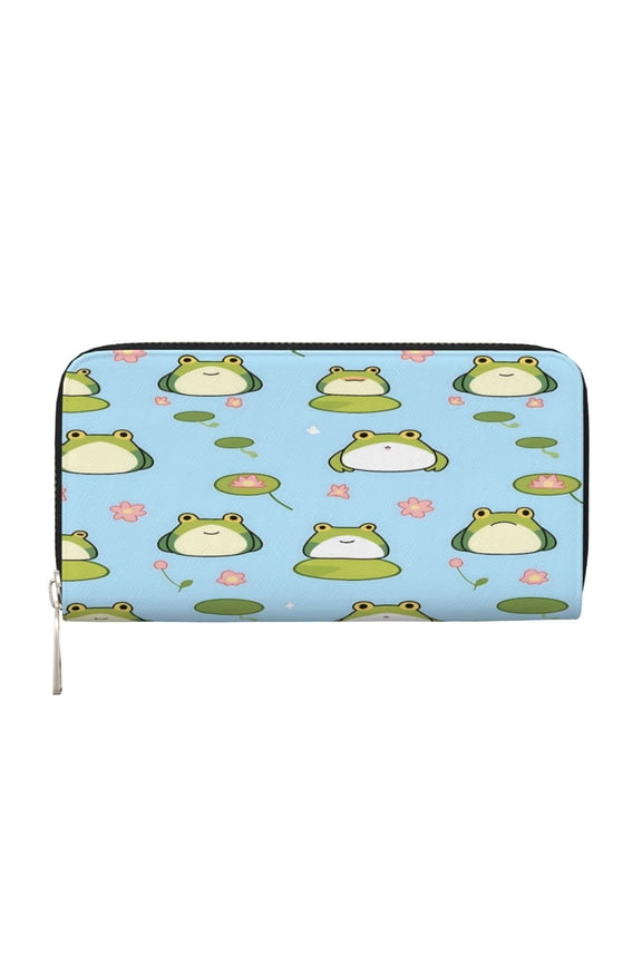 Long Leather Clutch With A Zippered Pocket For Easy Access And Multiple Card Slotsperfect For Daily Commutes Or Travel Cute Frog