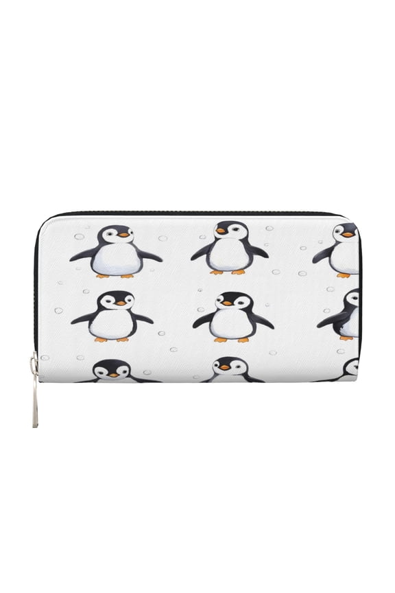Long Leather Clutch With A Zippered Pocket For Easy Access And Multiple Card Slotsperfect For Daily Commutes Or Travel Cute Penguin