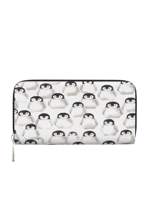 Long Leather Clutch With A Zippered Pocket For Easy Access And Multiple Card Slotsperfect For Daily Commutes Or Travel Cute Penguins