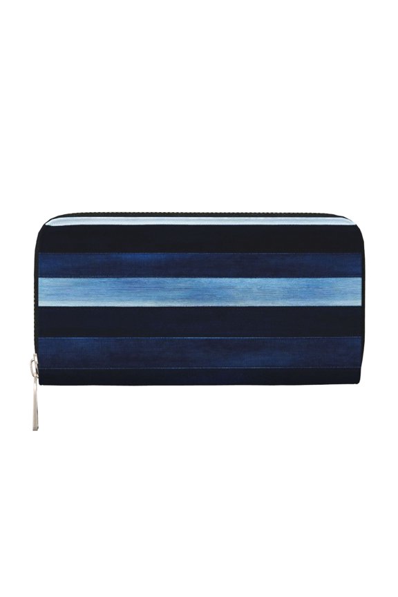 Long Leather Clutch With A Zippered Pocket For Easy Access And Multiple Card Slotsperfect For Daily Commutes Or Travel Darkblue Stripe_4