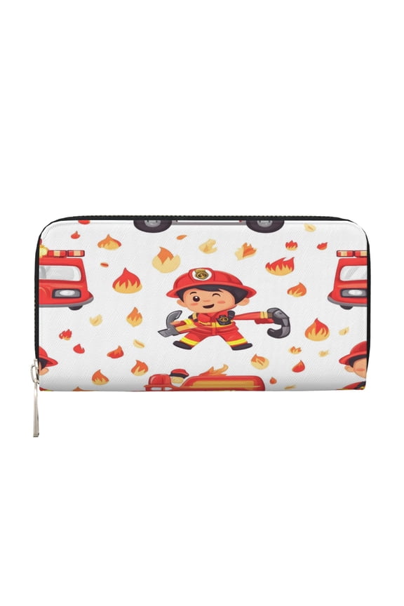 Long Leather Clutch With A Zippered Pocket For Easy Access And Multiple Card Slotsperfect For Daily Commutes Or Travel Firefighter Fire Truck