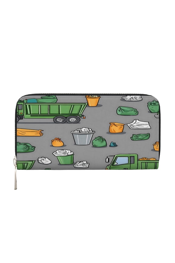 Long Leather Clutch With A Zippered Pocket For Easy Access And Multiple Card Slotsperfect For Daily Commutes Or Travel Garbage Truck