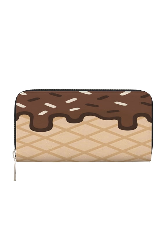 Long Leather Clutch With A Zippered Pocket For Easy Access And Multiple Card Slotsperfect For Daily Commutes Or Travel Ice Cream Dark Brown
