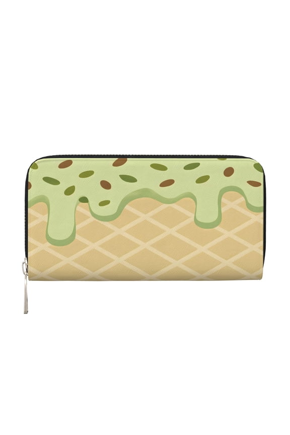 Long Leather Clutch With A Zippered Pocket For Easy Access And Multiple Card Slotsperfect For Daily Commutes Or Travel Ice Cream Sage Green