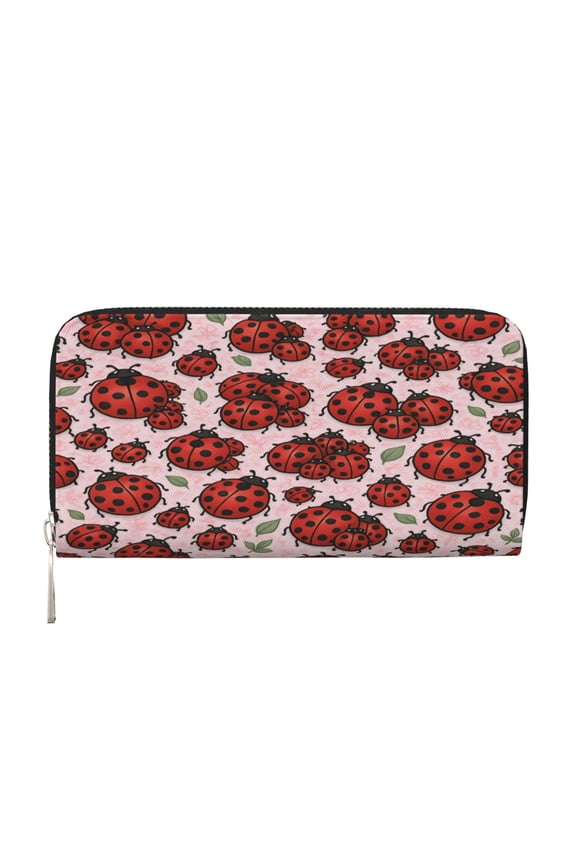 Long Leather Clutch With A Zippered Pocket For Easy Access And Multiple Card Slotsperfect For Daily Commutes Or Travel Ladybug Leaves
