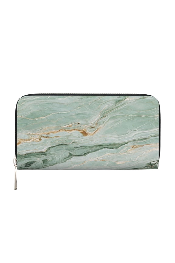 Long Leather Clutch With A Zippered Pocket For Easy Access And Multiple Card Slotsperfect For Daily Commutes Or Travel Lightseagreen Marble_3