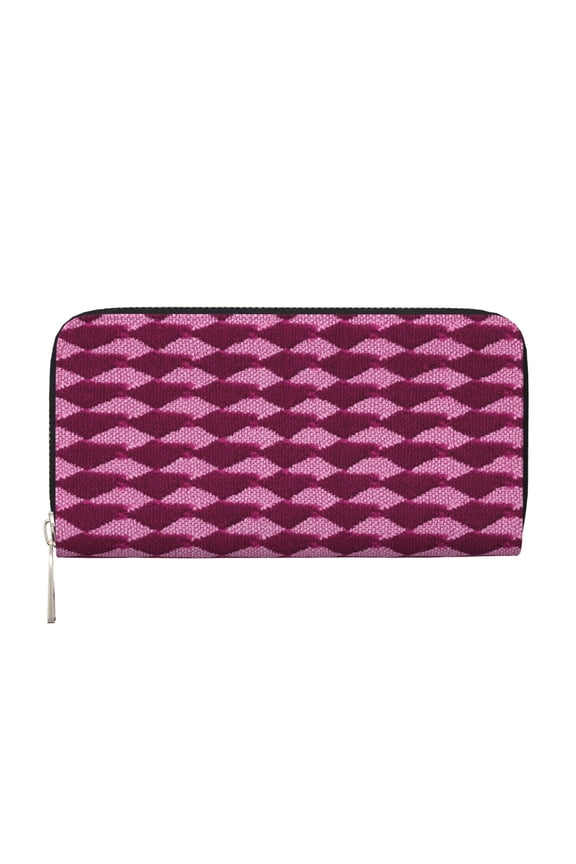 Long Leather Clutch With A Zippered Pocket For Easy Access And Multiple Card Slotsperfect For Daily Commutes Or Travel Magenta Houndstooth_4